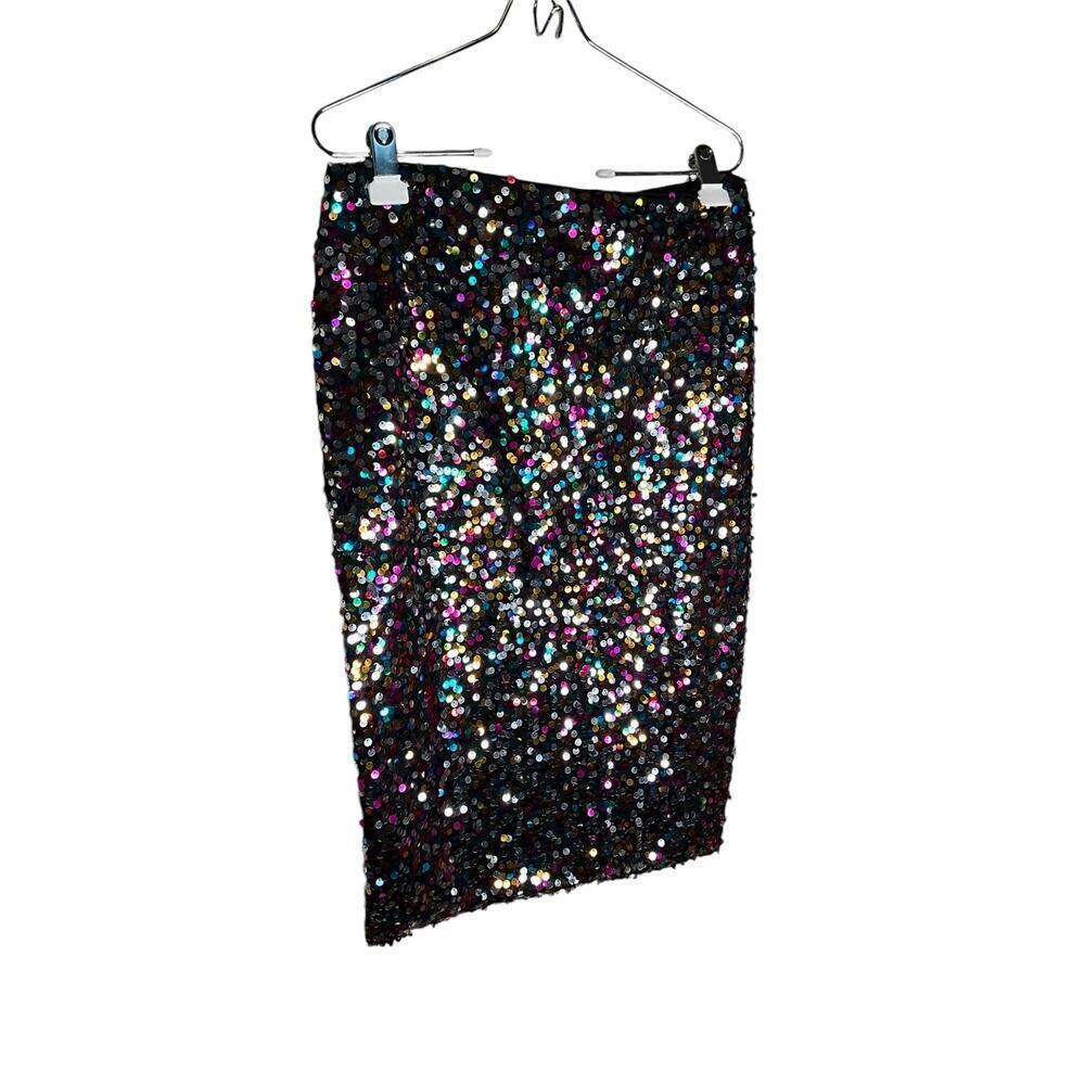 NY & Company Pencil Straight Skirt Lined Beaded Midi Black Womens‎ Medium NWT